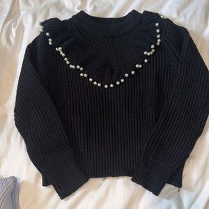 Like new zara sweater with ruffle and pearl detail size small